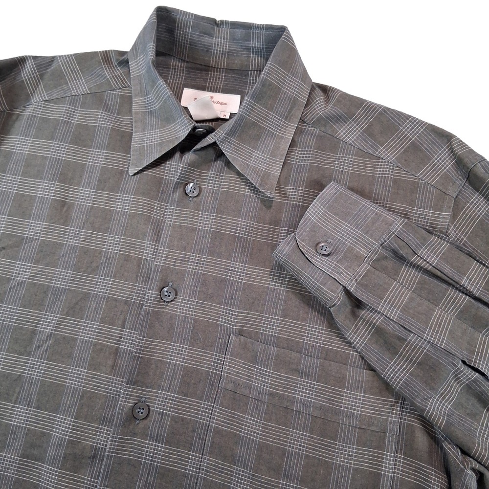 Ermenegildo Zegna Button Down Shirt Mens M Brown Plaid Long Sleeve Made Italy